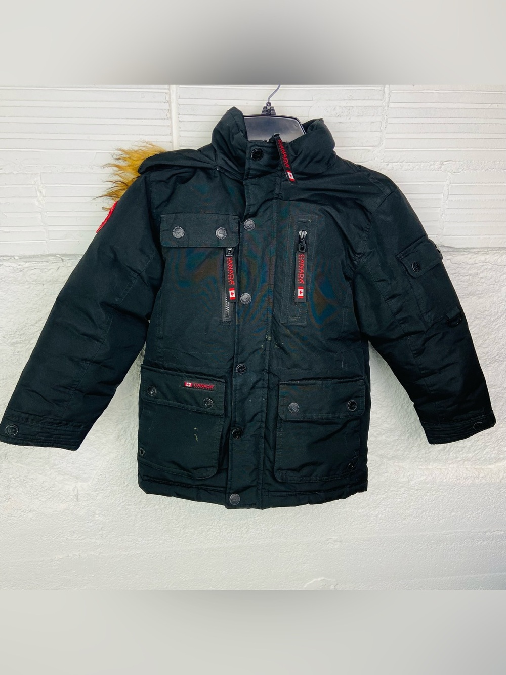Canada WeatherGear Kids Black Puffer winter fur lined hood Jacket size 7